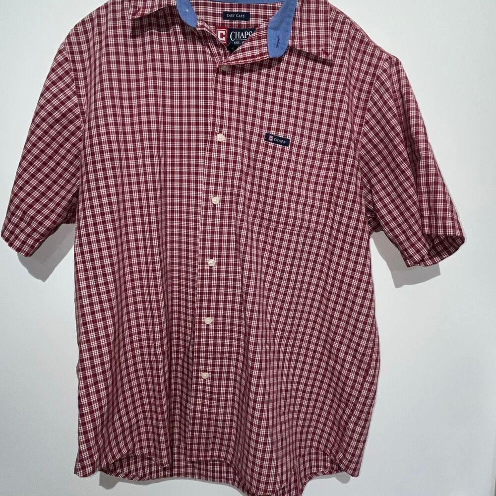 CHAPS Men's Red White Easy Care Plaid Short Sleeve Button Down‎ Shirt Large